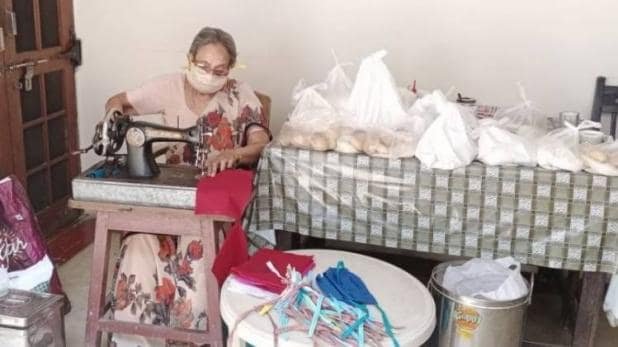 85 साल की कुमुद बना रहीं मास्क, पेंशन के पैसों से गरीबों में बांटती हैं राशन – Coronavirus lockdown lucknow 85 year old woman stitches masks for needy uses pension savings to distribute ration
