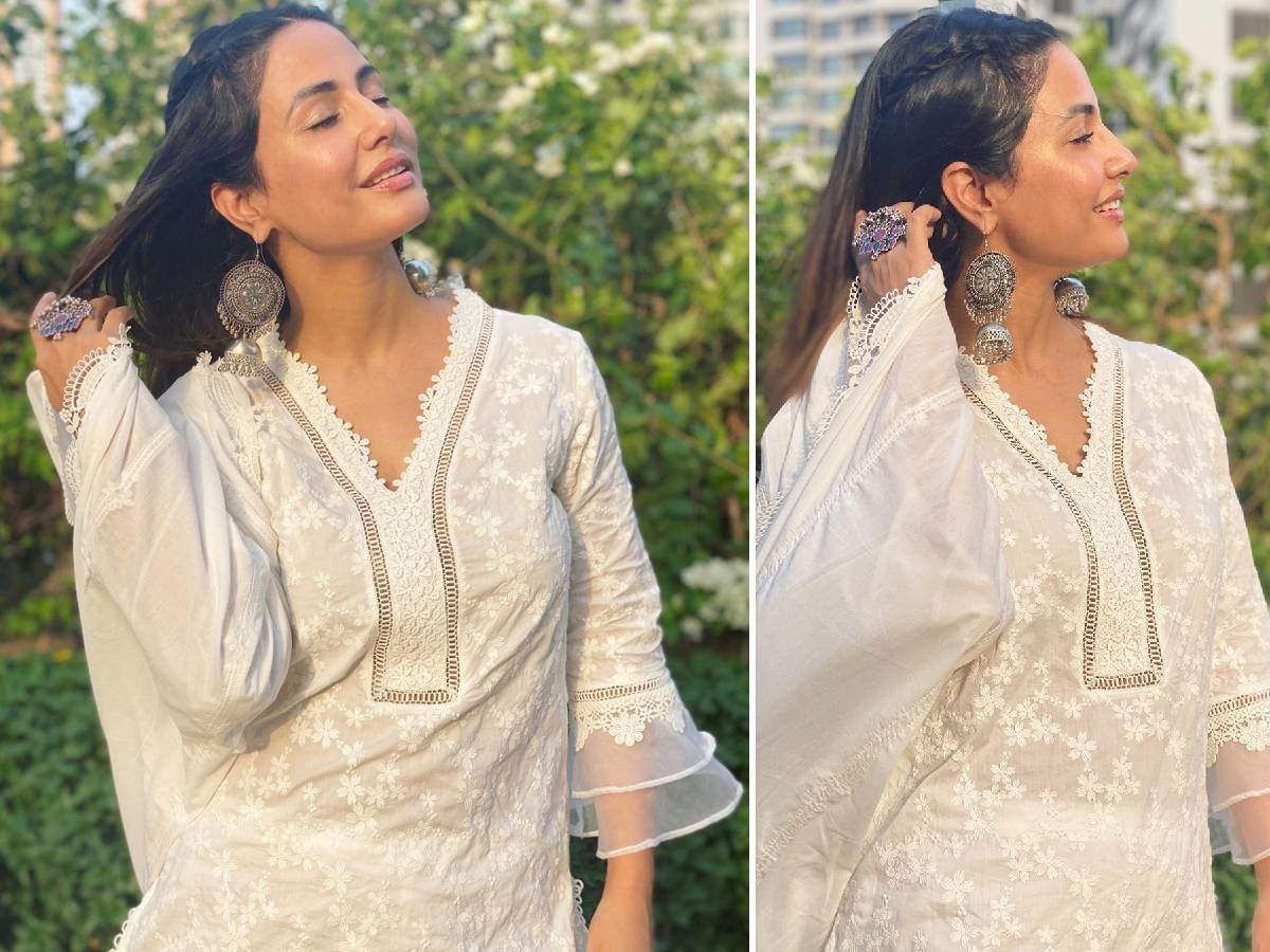 वाइट चिकिनकारी विद फंकी ज्वेलरी