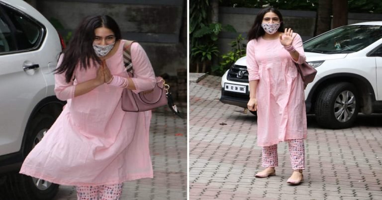 sara ali khan pink suit: lifestyle sara ali khan spotted in baby pink colour suit looked sweet