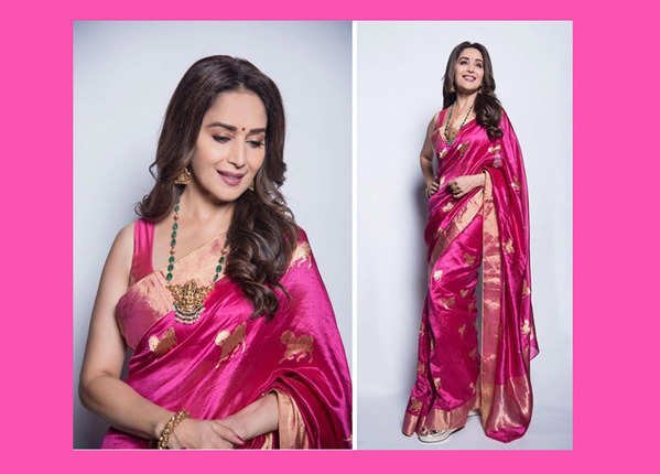 सिल्क की साड़ी में माधुरी की अदा