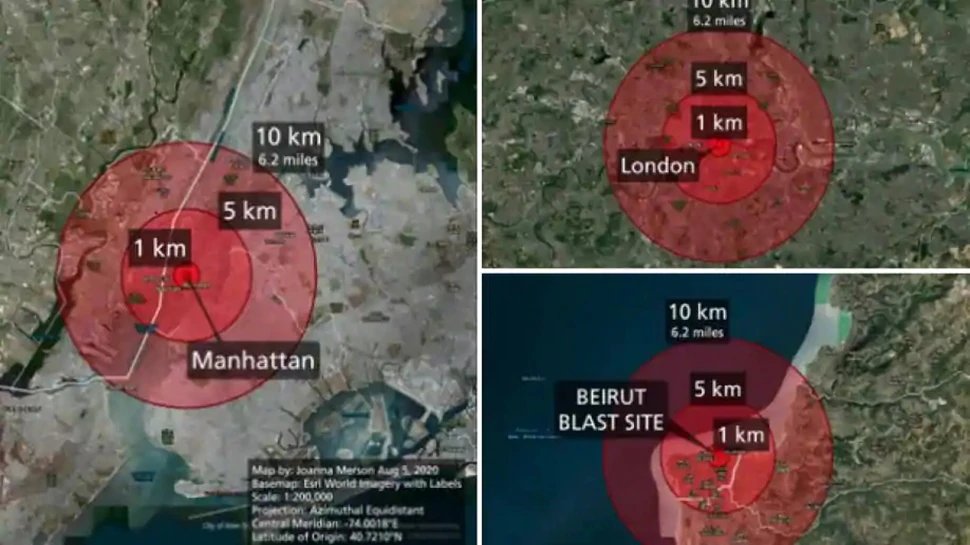 Social media users inlay Beirut blast radius over their cities to contextualise the disaster | बेरूत विस्फोट के बाद घबराए इन देशों के लोग, किए ये इंतजाम