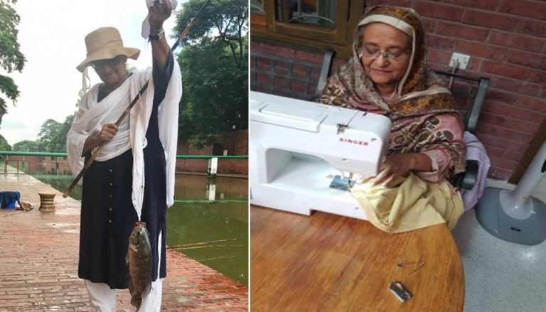Bangladesh PM Sheikh Hasina’s sewing and fishing pictures are going viral | सिलाई मशीन पर हाथ आजमाती दिखीं बांग्लादेश की PM शेख हसीना, वायरल हुईं तस्वीरें