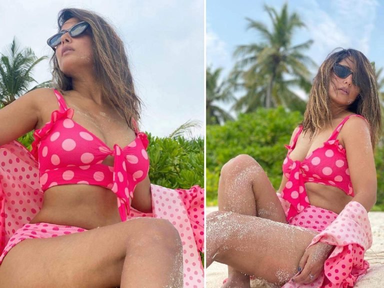Hina Khan: lifestyle hina khan looks bold and stylish in pink polka dot bikini