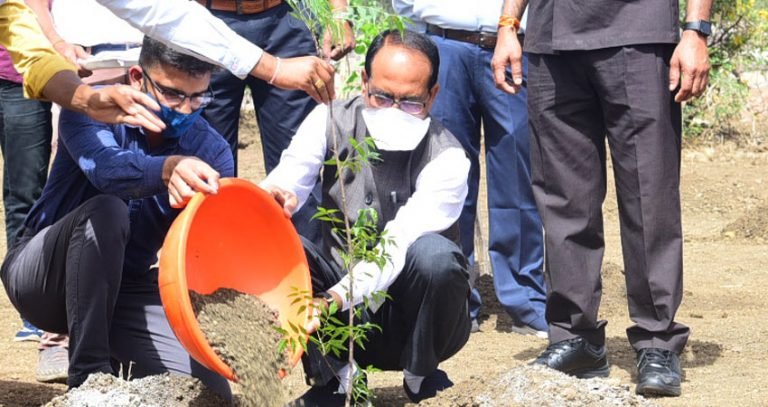 मुख्यमंत्री श्री चौहान ने स्मार्ट उद्यान में नीम का पौधा लगाया