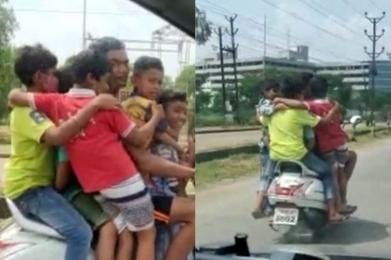 स्कूटी पर जानलेवा स्टंट! यातायात पुलिस ने जब्त किया वाहन और भेजा नोटिस, देखें Video raipur dangerous stunt on scooty video viral traffic police has seized the vehicle and sent notice to the owner nodmk8– News18 Hindi