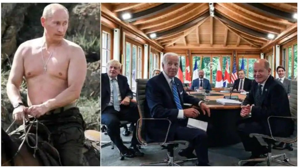 UK Prime Minister Boris Johnson Canada PM Trudeau mock Vladimir Putin Bare Chested Pic | G7 में पुतिन की इस फोटो का बोरिस जॉनसन और कनाडा पीएम ने उड़ाया मजाक, जानिए किसने क्या कहा
