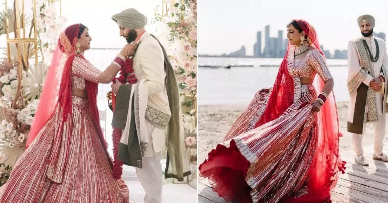 manish malhotra bridal collection, पंजाबी मुंडे से ब्याह रचाने के लिए इस लड़की ने मनीष मल्होत्रा से सिलवाया ऐसा लहंगा, जिसके अब हो रहे जमकर चर्चे – indian fashion designer manish malhotra bride navi brar looks stuns in red bridal lehenga