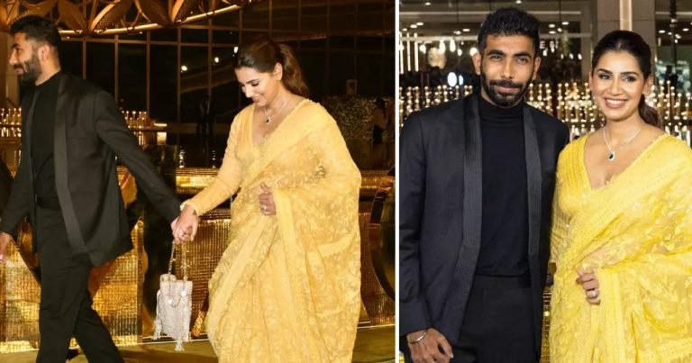 Jaspreet Bumrah Wife Sanjana Ganesan at NMACC, जसप्रीत बुमराह की पत्नी की ये तस्वीरें हुईं वायरल, पीली साड़ी में एंट्री करते ही उड़ा दिए होश – jaspreet bumrah wife sanjana ganesan looks beautiful in yellow floral embroidery saree at nmacc