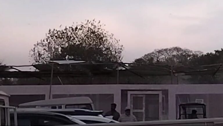 विक्रमोत्सव के विक्रम व्यापार मेले मे आंधी तूफान ने मचाई तबाही कुछ दुकानों के चद्दर उड़े तो किसी की पीओपी और कांच फूटे।