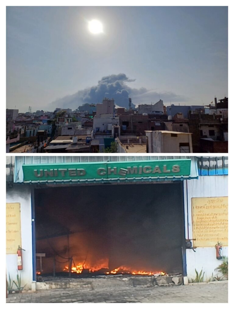 विदिशा के पूर्व विधायक शशांक भार्गव की कैमिकल फैक्ट्री मे लगी आग