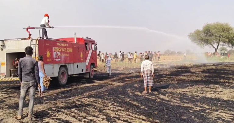 दतिया के दो गांवों में आग का तांडव 65 बीघा गेहूं की फसल जलकर राख 6 किसान प्रभावित।