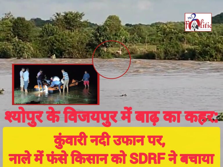श्योपुर के विजयपुर में बाढ़ का कहर: कुंवारी नदी उफान पर, नाले में फंसे किसान को SDRF ने बचाया