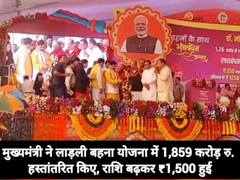 मुख्यमंत्री ने लाड़ली बहना योजना में 1,859 करोड़ रुपए हस्तांतरित किए, राशि बढ़कर ₹1,500 हुई