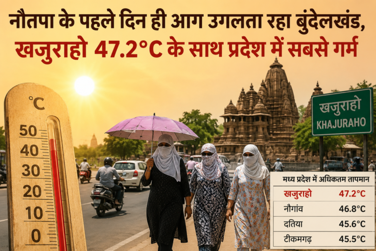 नौतपा के पहले दिन ही आग उगलता रहा बुंदेलखंड, खजुराहो 47.2°C के साथ प्रदेश में सबसे गर्म