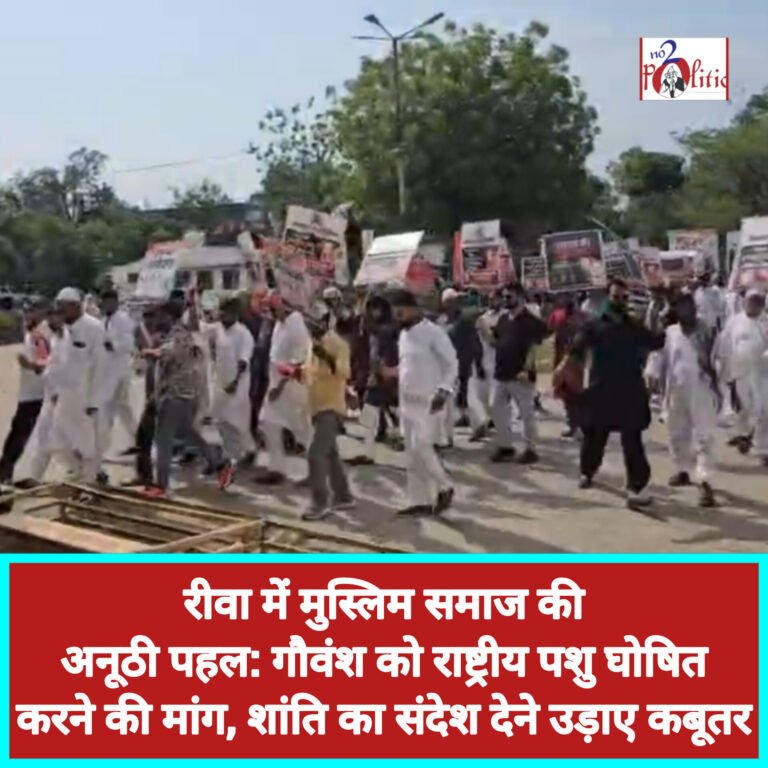 रीवा में मुस्लिम समाज की अनूठी पहल: गौवंश को राष्ट्रीय पशु घोषित करने की मांग, शांति का संदेश देने उड़ाए कबूतर