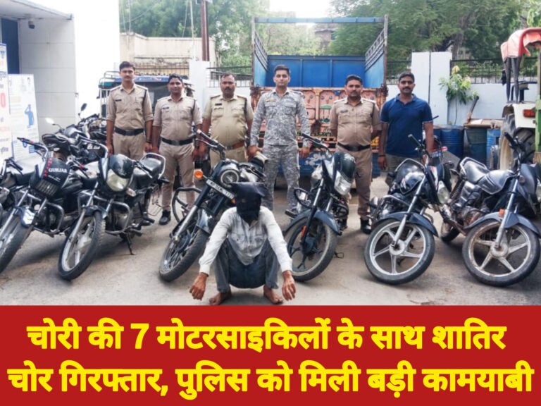 चोरी की 7 मोटरसाइकिलों के साथ शातिर चोर गिरफ्तार, पुलिस को मिली बड़ी कामयाबी