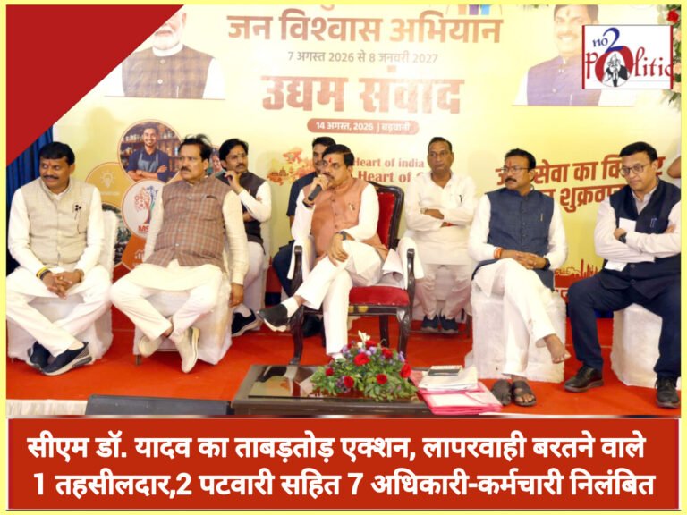 सीएम डॉ. यादव का ताबड़तोड़ एक्शन, लापरवाही बरतने वाले  1 तहसीलदार,2 पटवारी सहित 7 अधिकारी-कर्मचारी निलंबित