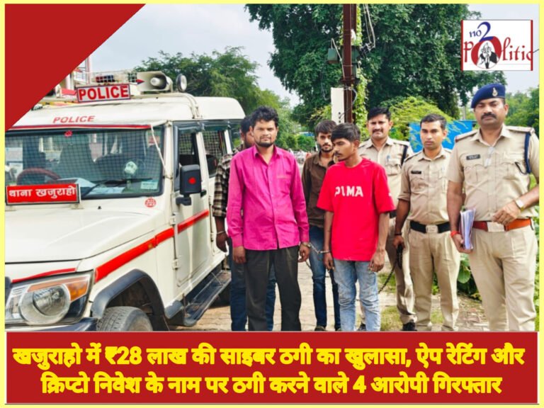 खजुराहो में ₹28 लाख की साइबर ठगी का खुलासा, ऐप रेटिंग और क्रिप्टो निवेश के नाम पर ठगी करने वाले 4 आरोपी गिरफ्तार