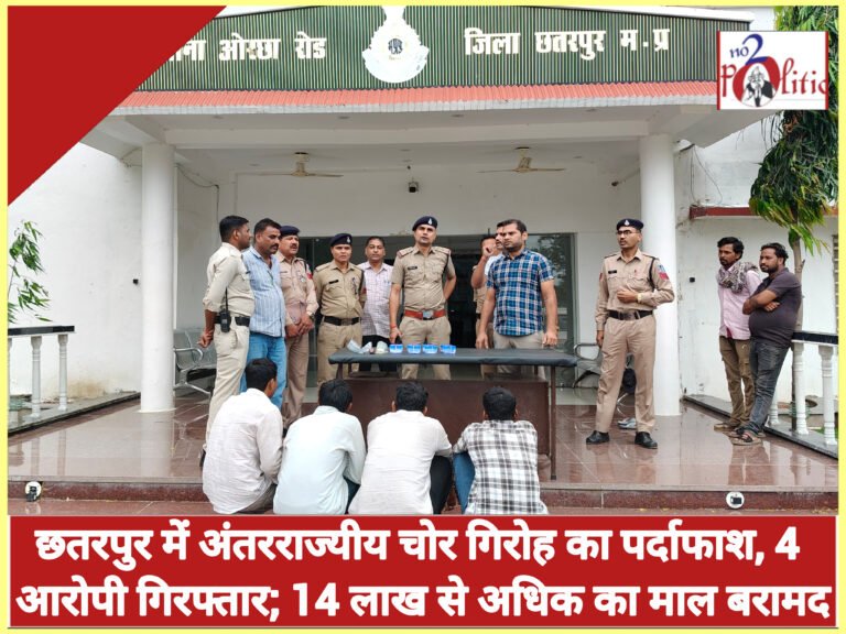 छतरपुर में अंतरराज्यीय चोर गिरोह का पर्दाफाश, 4 आरोपी गिरफ्तार; 14 लाख से अधिक का माल बरामद